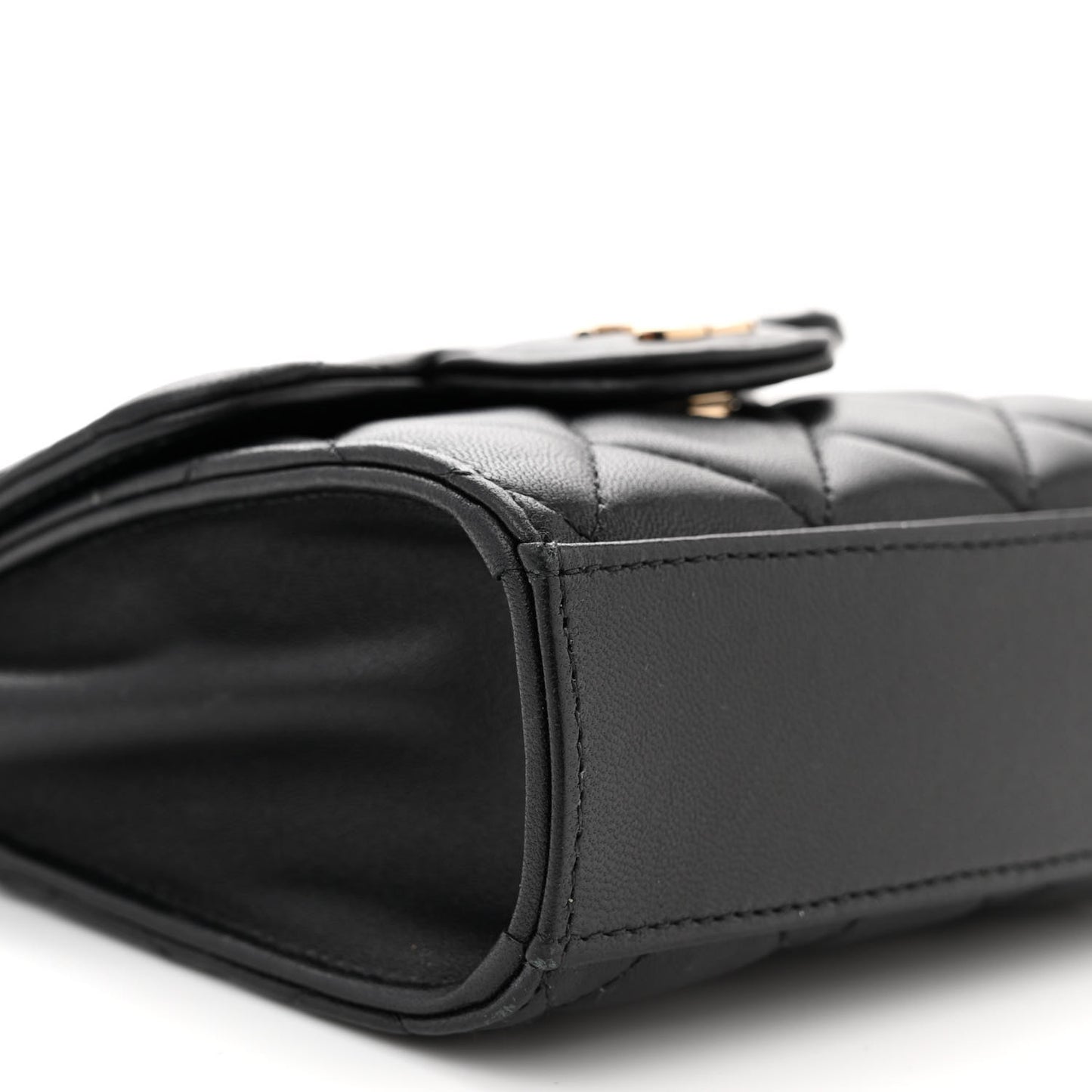 Lambskin Quilted Top Handle Flap Clutch With Chain Black