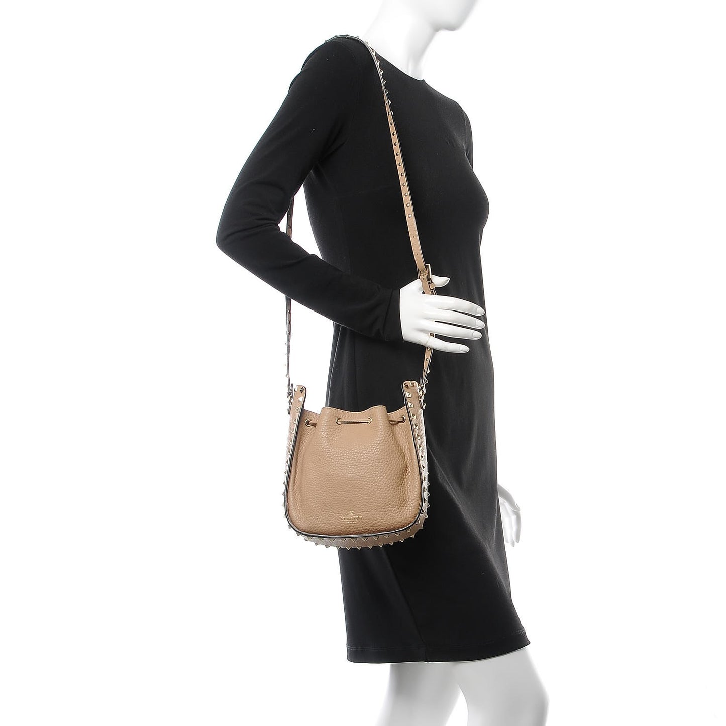 Alce Printed Calfskin Rockstud Bucket Bag Camel Rose