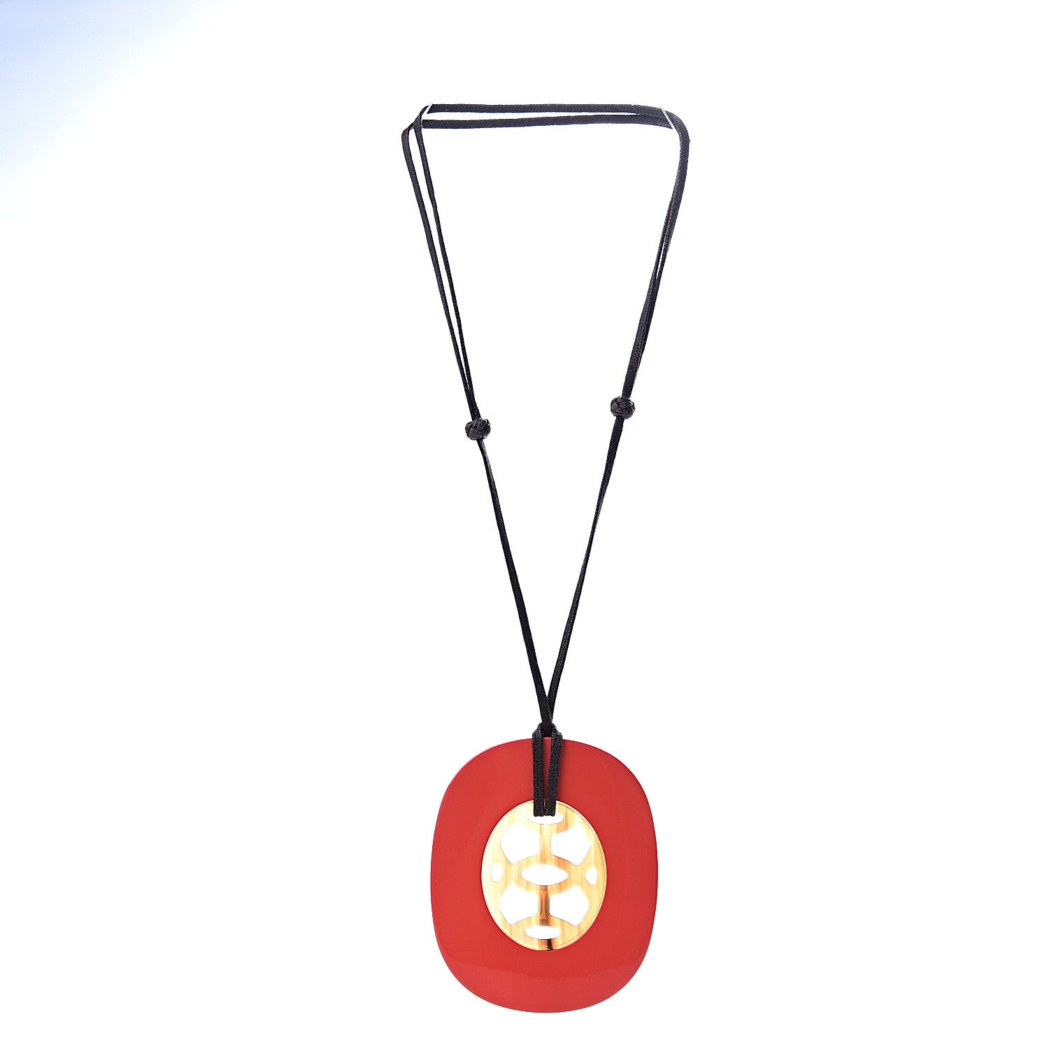 Hermes Buffalo Horn Lacquer Lift Necklace GM Rouge Carmin 2 of 4