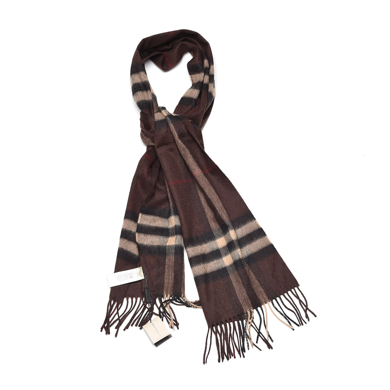 Burberry Cashmere Giant Check Fringe Scarf Dark Chestnut 1 of 5