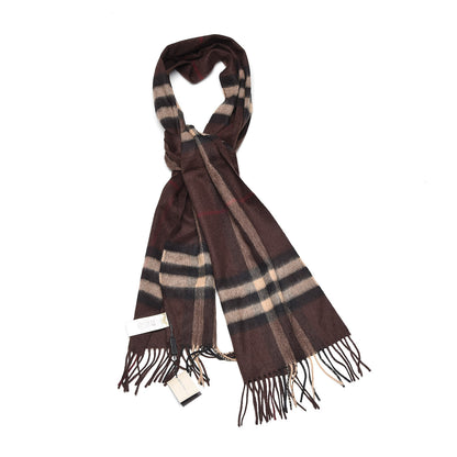 Burberry Cashmere Giant Check Fringe Scarf Dark Chestnut 1 of 5