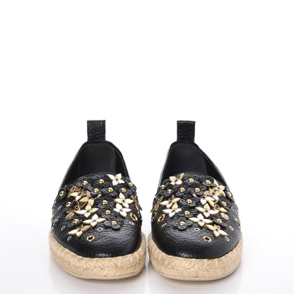 Louis Vuitton Calfskin Tropical Bloom Espadrille Flat 36 Black 2 of 9