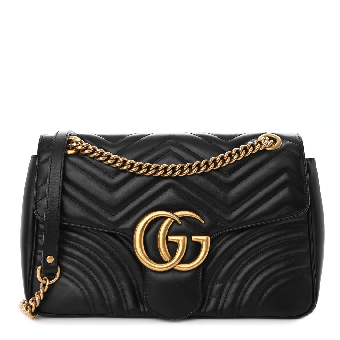 Calfskin Matelasse Medium GG Marmont Shoulder Bag Black