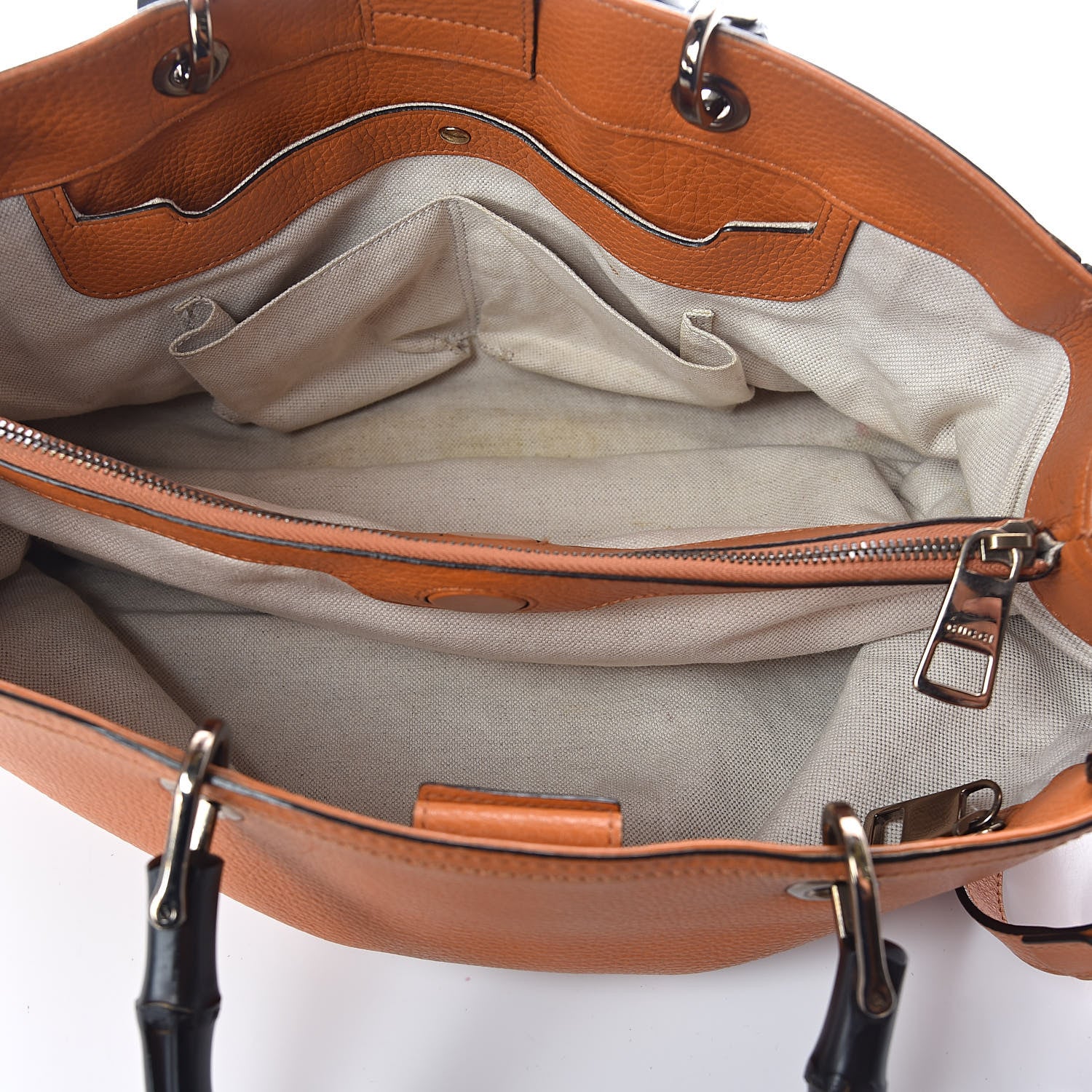 Gucci Cellarius Calfskin Medium Bamboo Shopper Tote Orange 5 of 13
