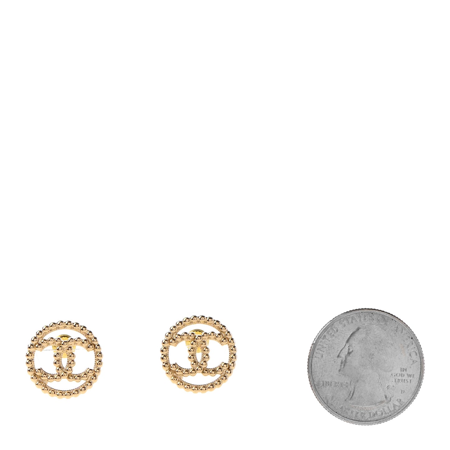 Metal Bead Round CC Stud Earrings Gold
