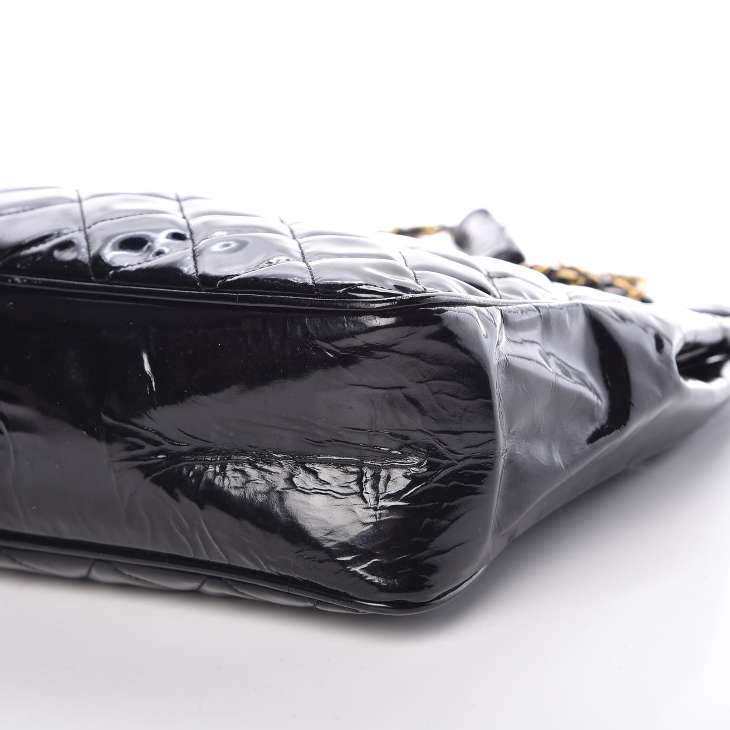 Patent Quilted Shopping Tote Black