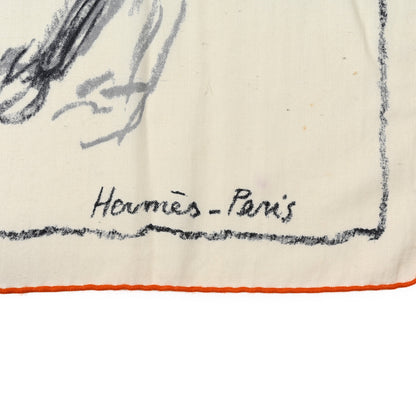 Hermes Cashmere Silk Pirouette au Galop Shawl 140 Blanc Black Gris 3 of 10