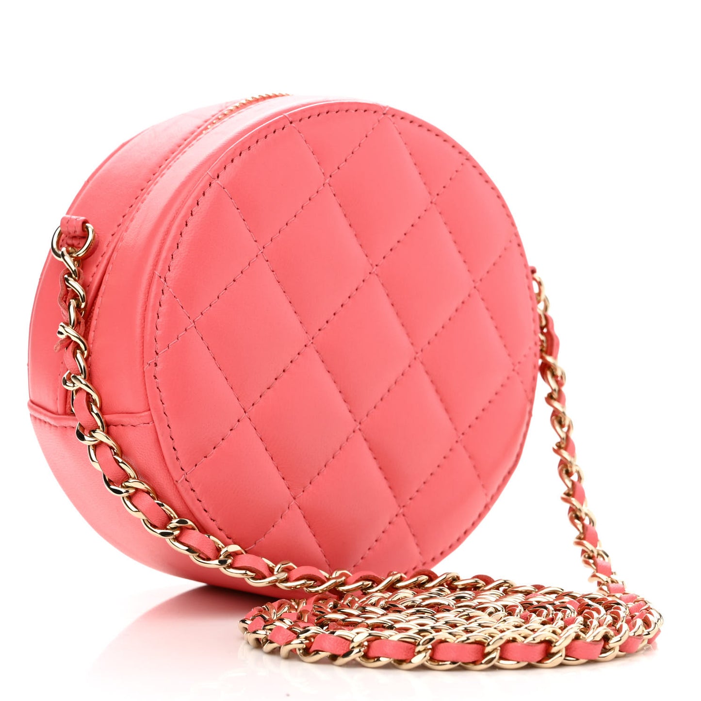 Lambskin Quilted Large CC Round Clutch With Chain Pink