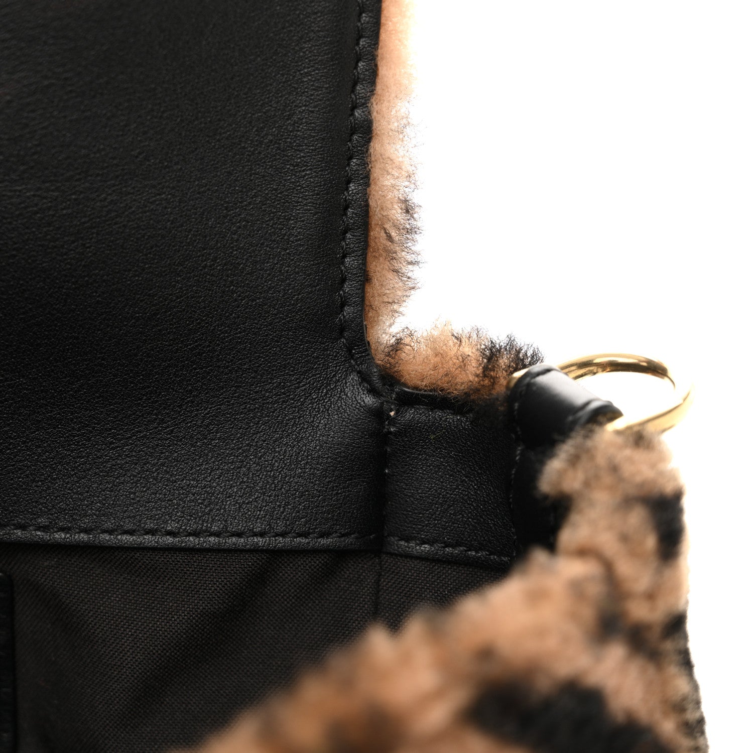 Fendi Shearling Vitello Dolce Macro FF 1974 Large Baguette Tobacco Black 7 of 10