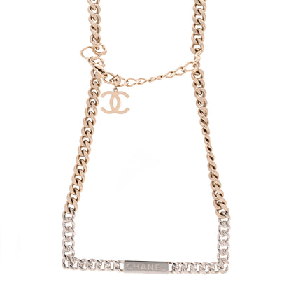 Chanel Oversized Chain Logo Short Necklace Silver Gold 1 of 5