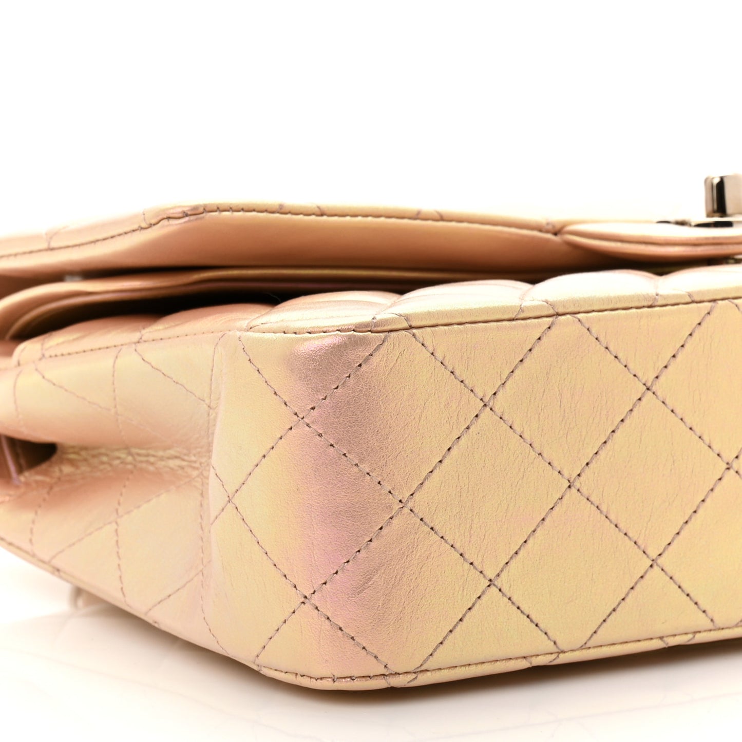 Iridescent Calfskin Quilted Medium Double Flap Pink