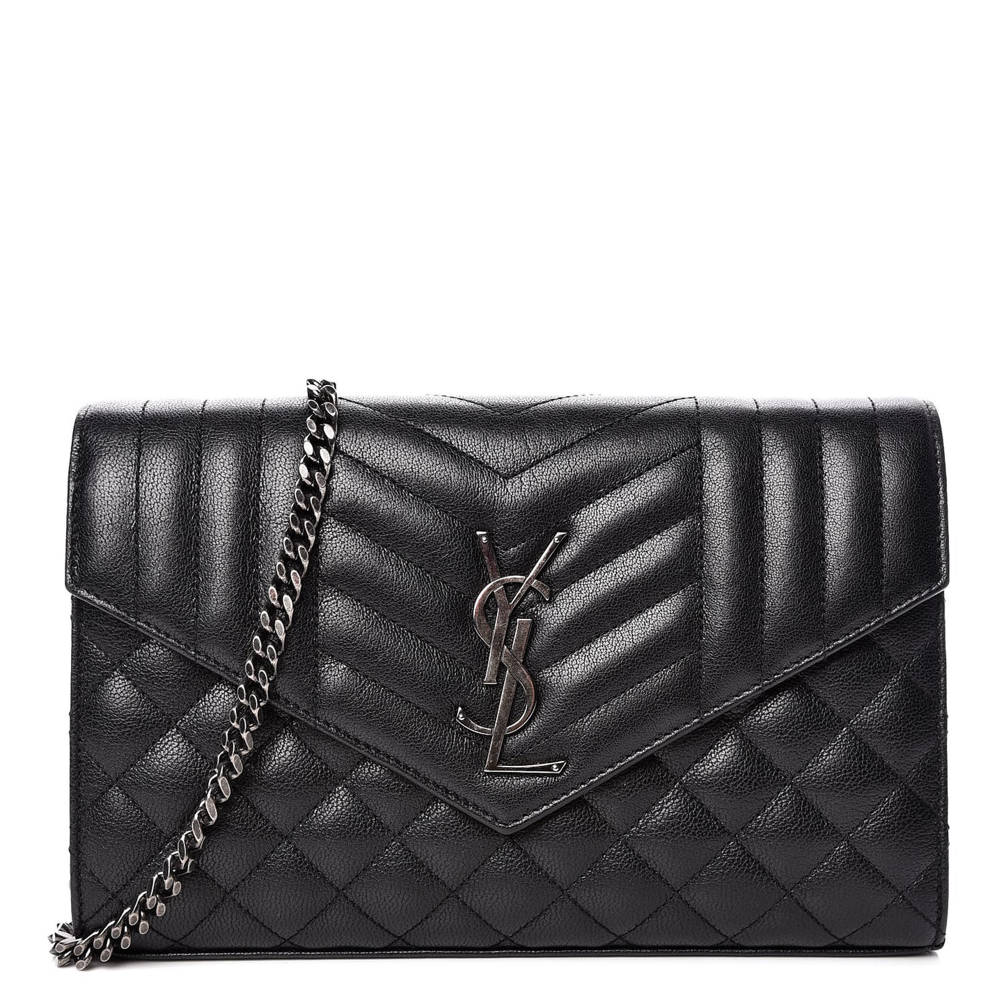 Sheepskin Tri-Quilt Monogram Envelope Chain Wallet Black