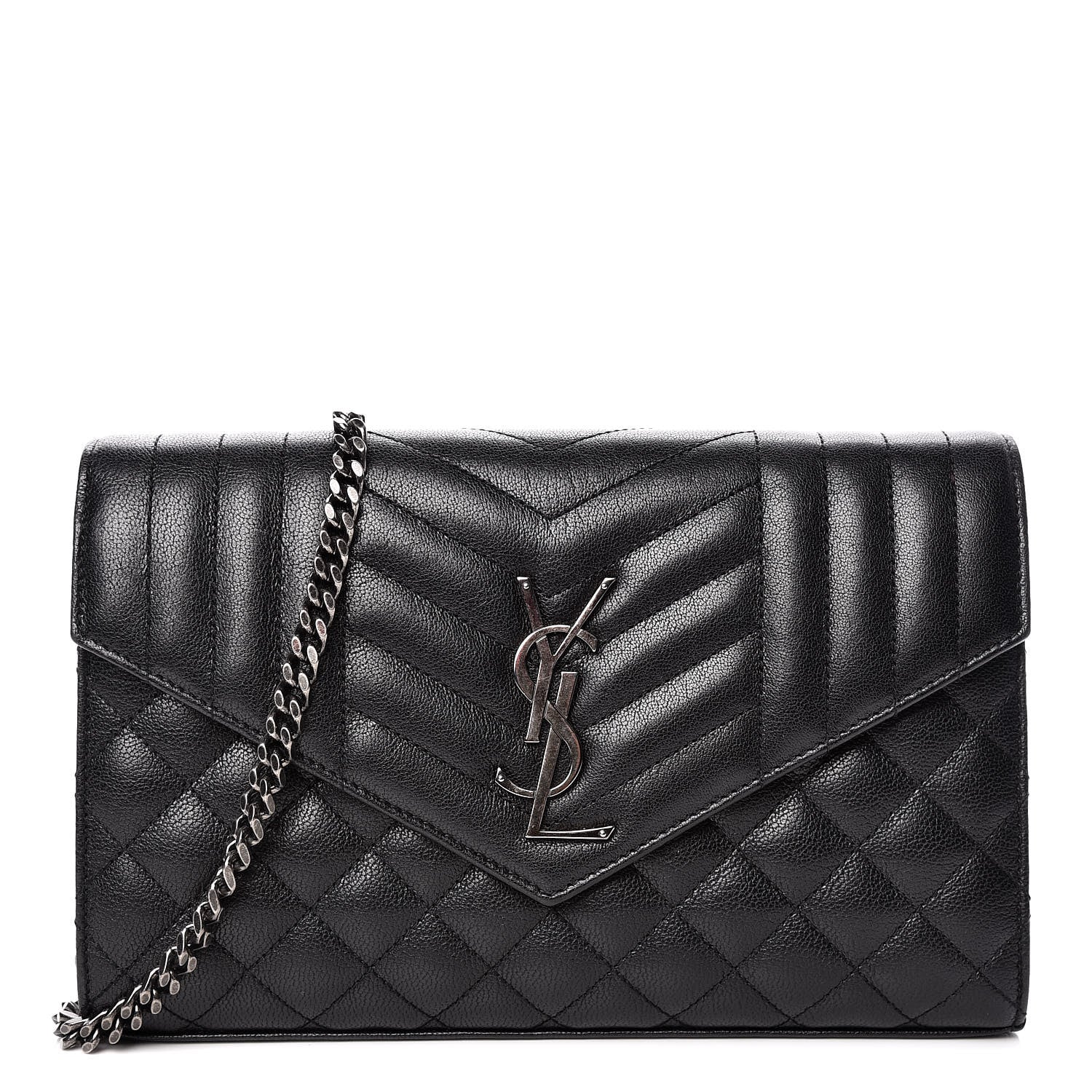 Saint Laurent Sheepskin Tri-Quilt Monogram Envelope Chain Wallet Black 1 of 11