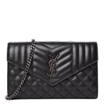 Saint Laurent Sheepskin Tri-Quilt Monogram Envelope Chain Wallet Black 1 of 11