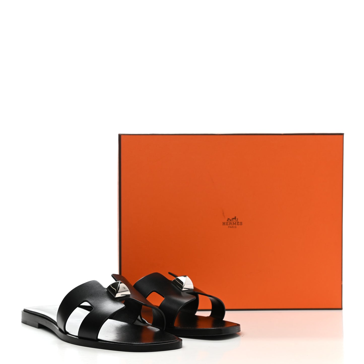 Box Calfskin Clous Pyramide Oran Sandals 40 Black