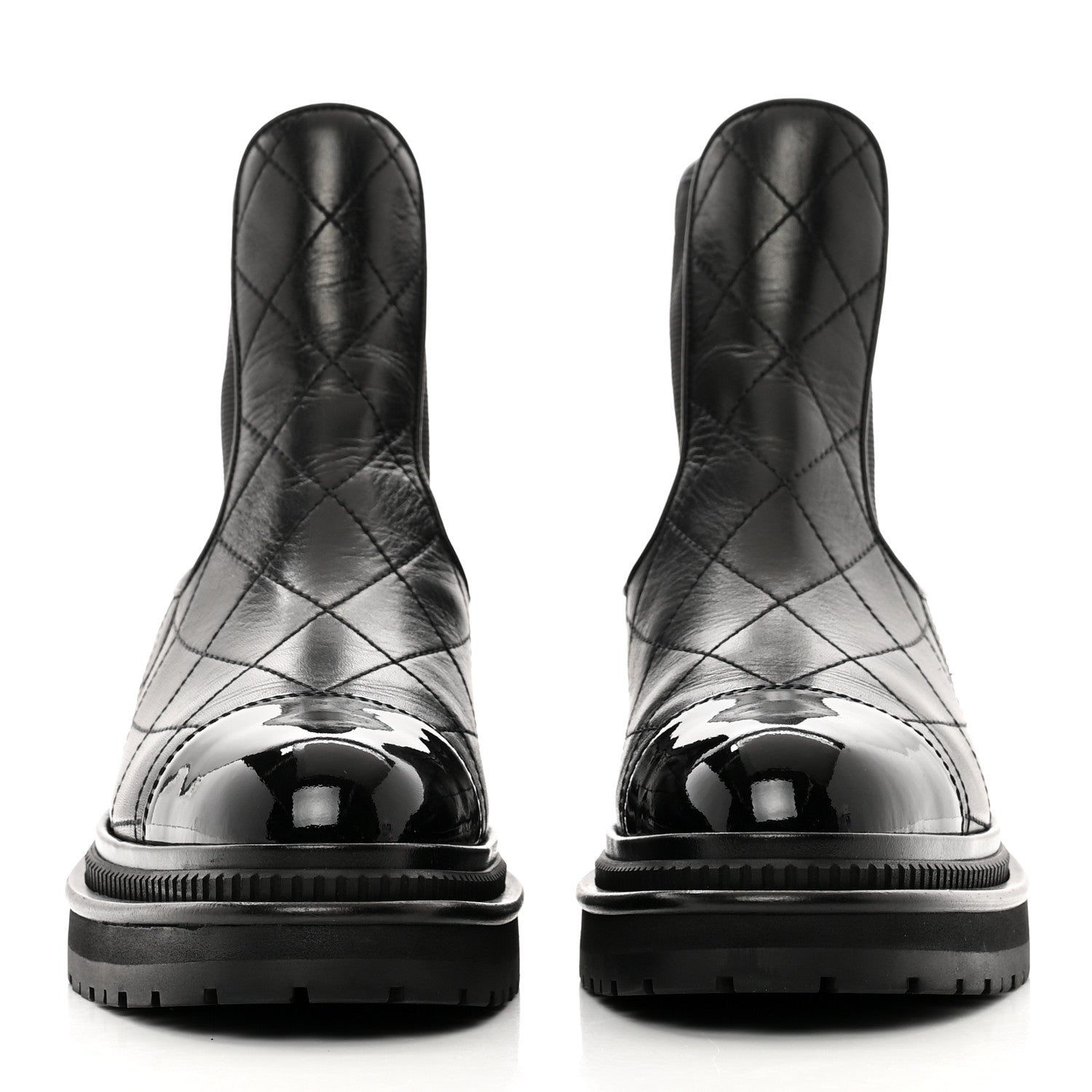 Chanel Calfskin Patent Cap Toe Quilted Short Boots 36.5 Black 2 of 9