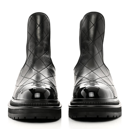 Chanel Calfskin Patent Cap Toe Quilted Short Boots 36.5 Black 2 of 9