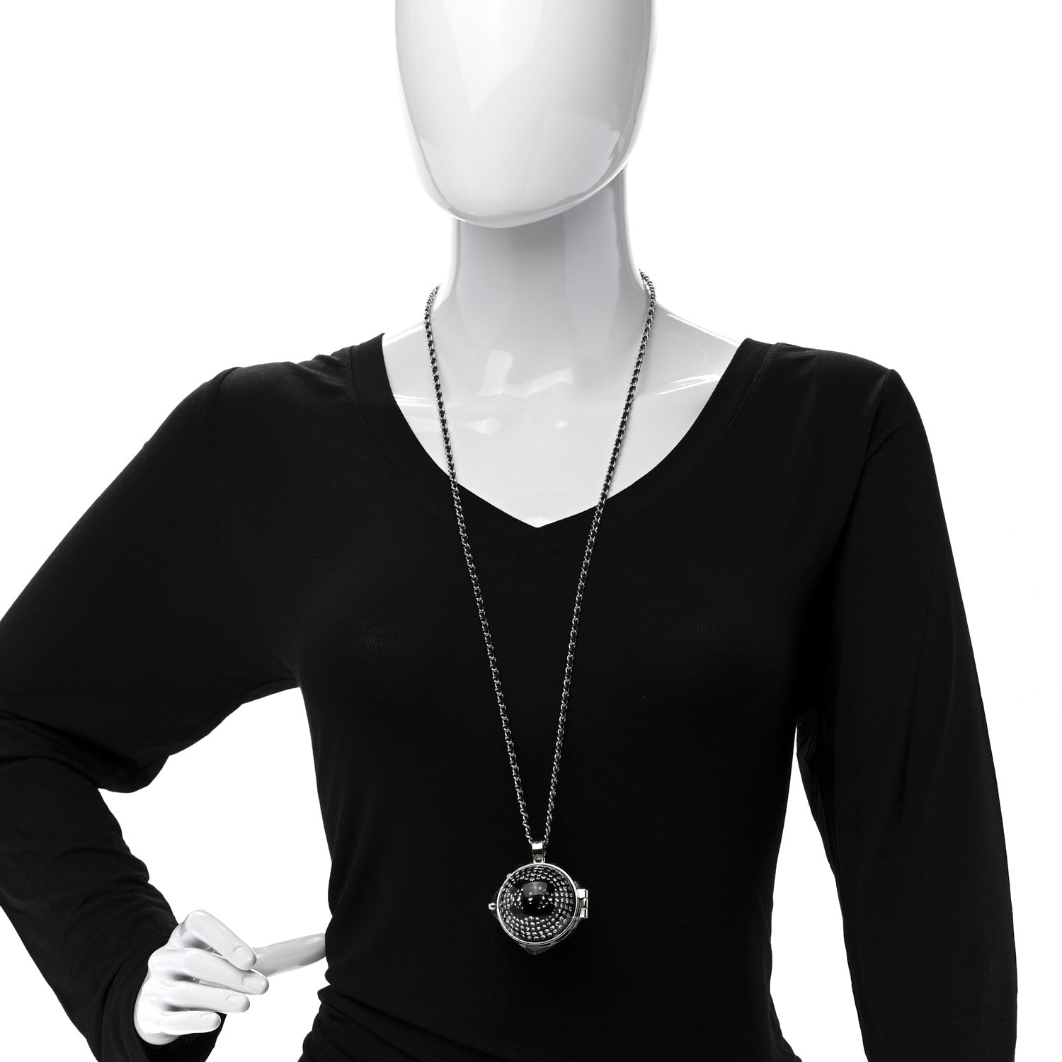 Chanel Metal CC Crystal Locket Necklace Black 2 of 8