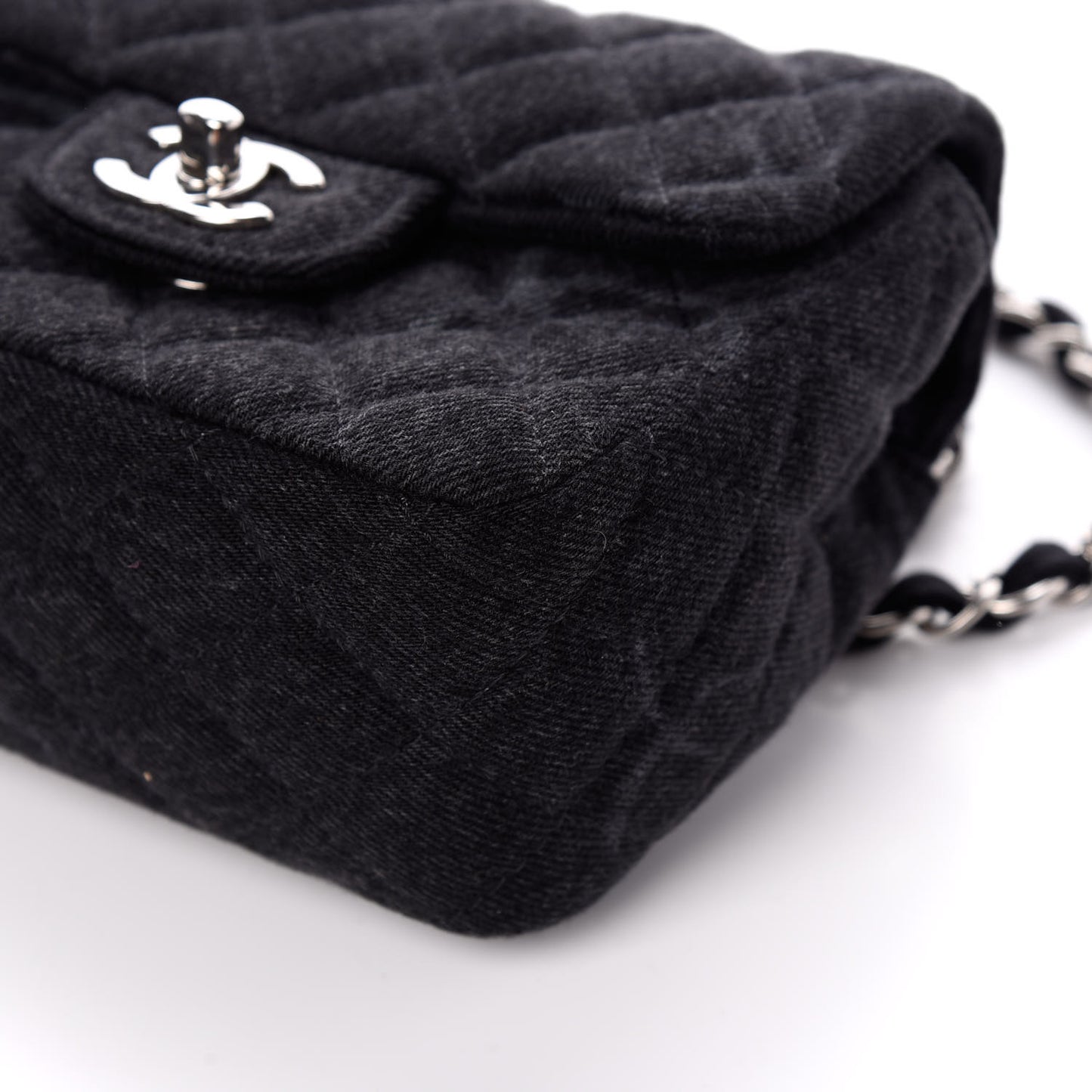 Denim CC Quilted Mini Square Flap Black