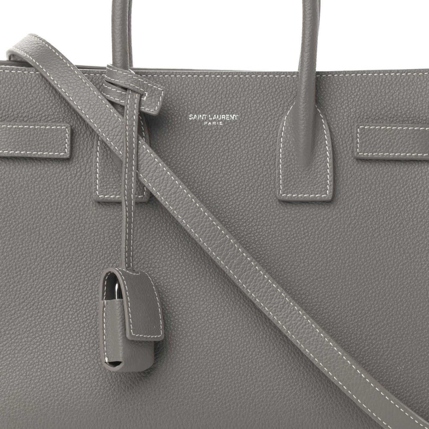Grained Calfskin Topstich Baby Sac De Jour Fog
