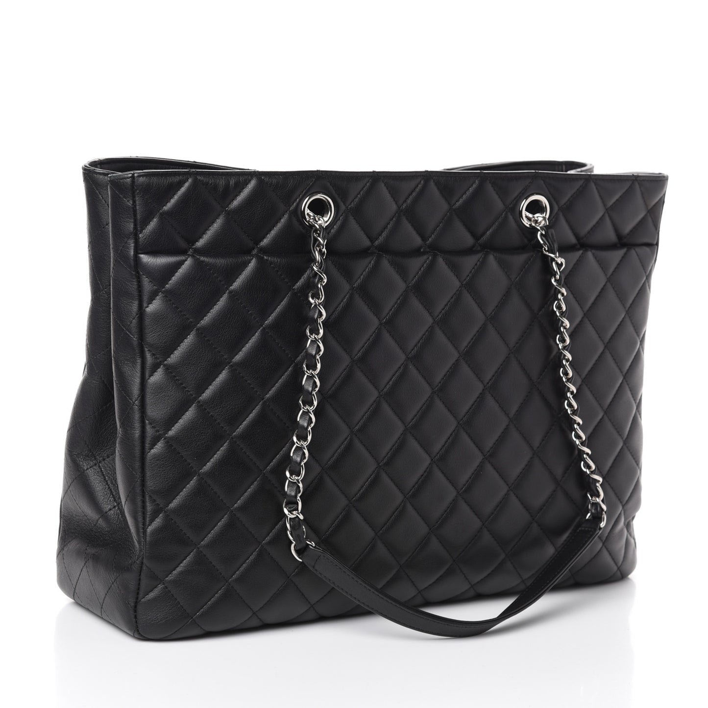 Calfskin Quilted Large Classic Shopping Tote Black