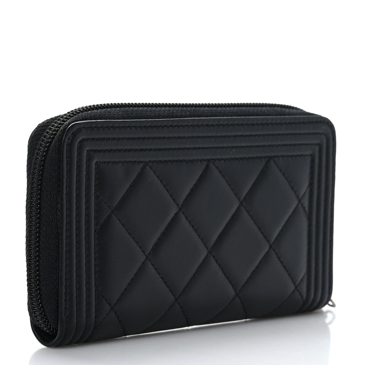 Chanel Lambskin Quilted Small Boy Zip Around Wallet Black 3 of 8