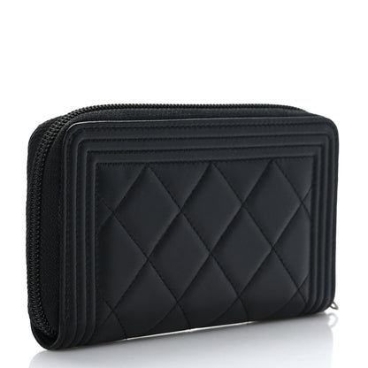 Chanel Lambskin Quilted Small Boy Zip Around Wallet Black 3 of 8