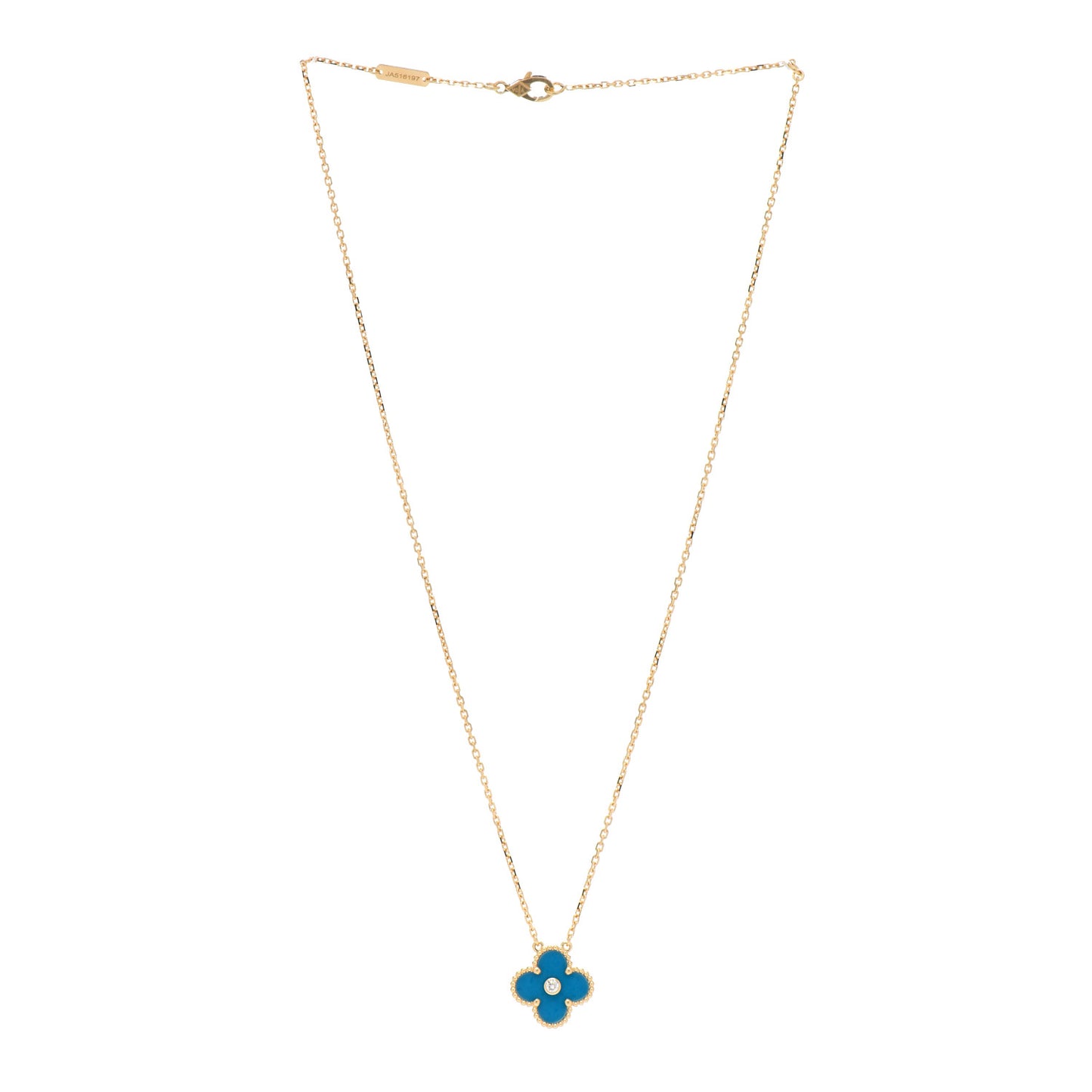 18K Yellow Gold Diamond Celestial Blue Sevres Porcelain Vintage Alhambra Pendant Necklace
