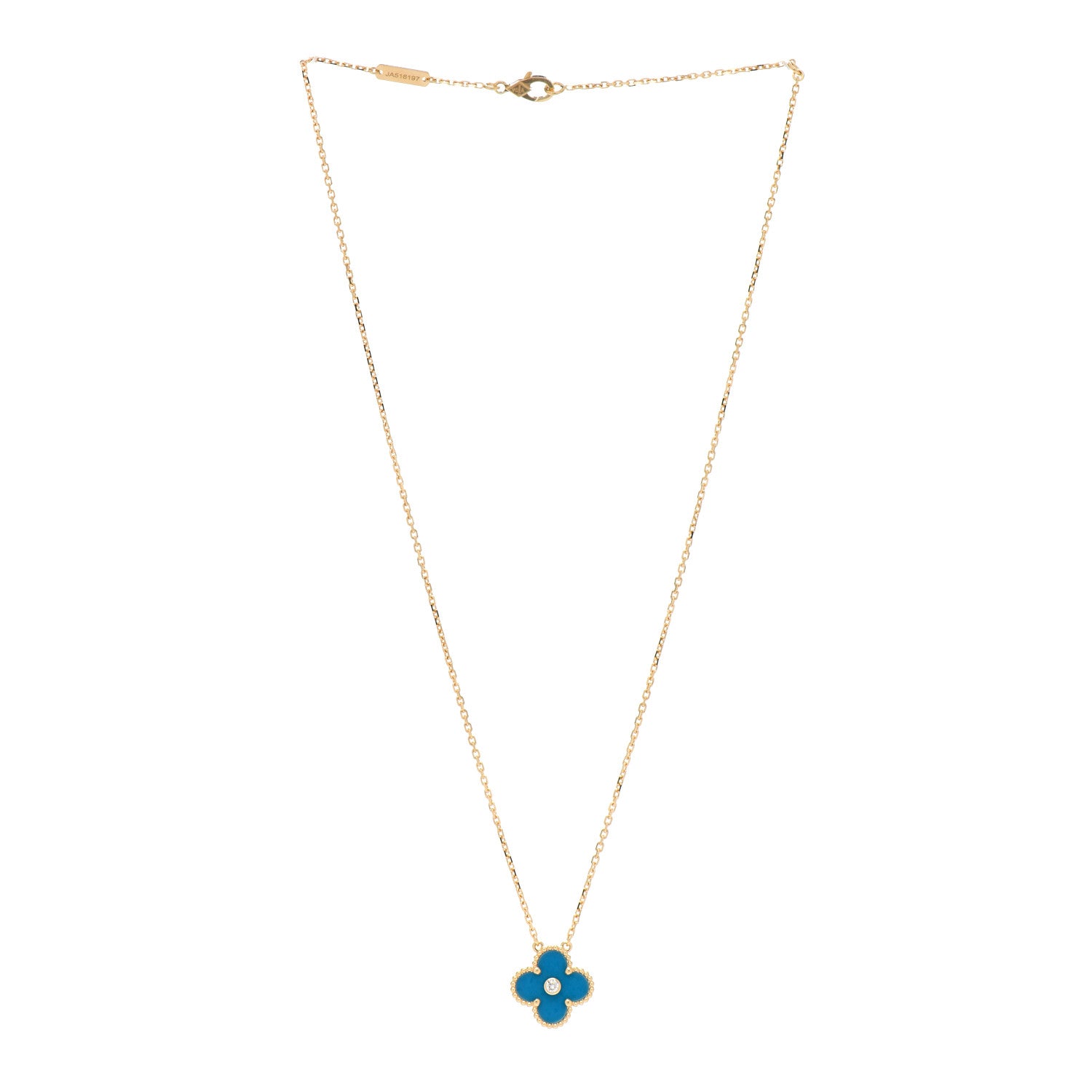Van Cleef & Arpels 18K Yellow Gold Diamond Celestial Blue Sevres Porcelain Vintage Alhambra Pendant Necklace 3 of 5