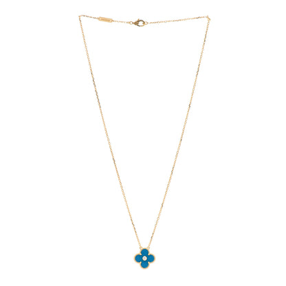 Van Cleef & Arpels 18K Yellow Gold Diamond Celestial Blue Sevres Porcelain Vintage Alhambra Pendant Necklace 3 of 5