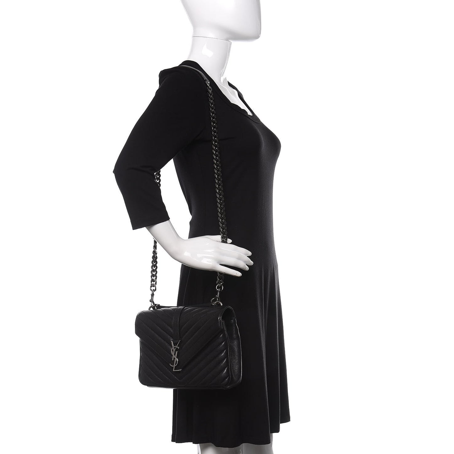 Sheepskin Matelasse Chevron Monogram Medium College Bag Black