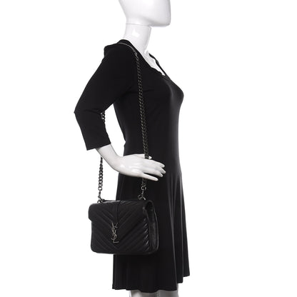 Saint Laurent Sheepskin Matelasse Chevron Monogram Medium College Bag Black 2 of 12
