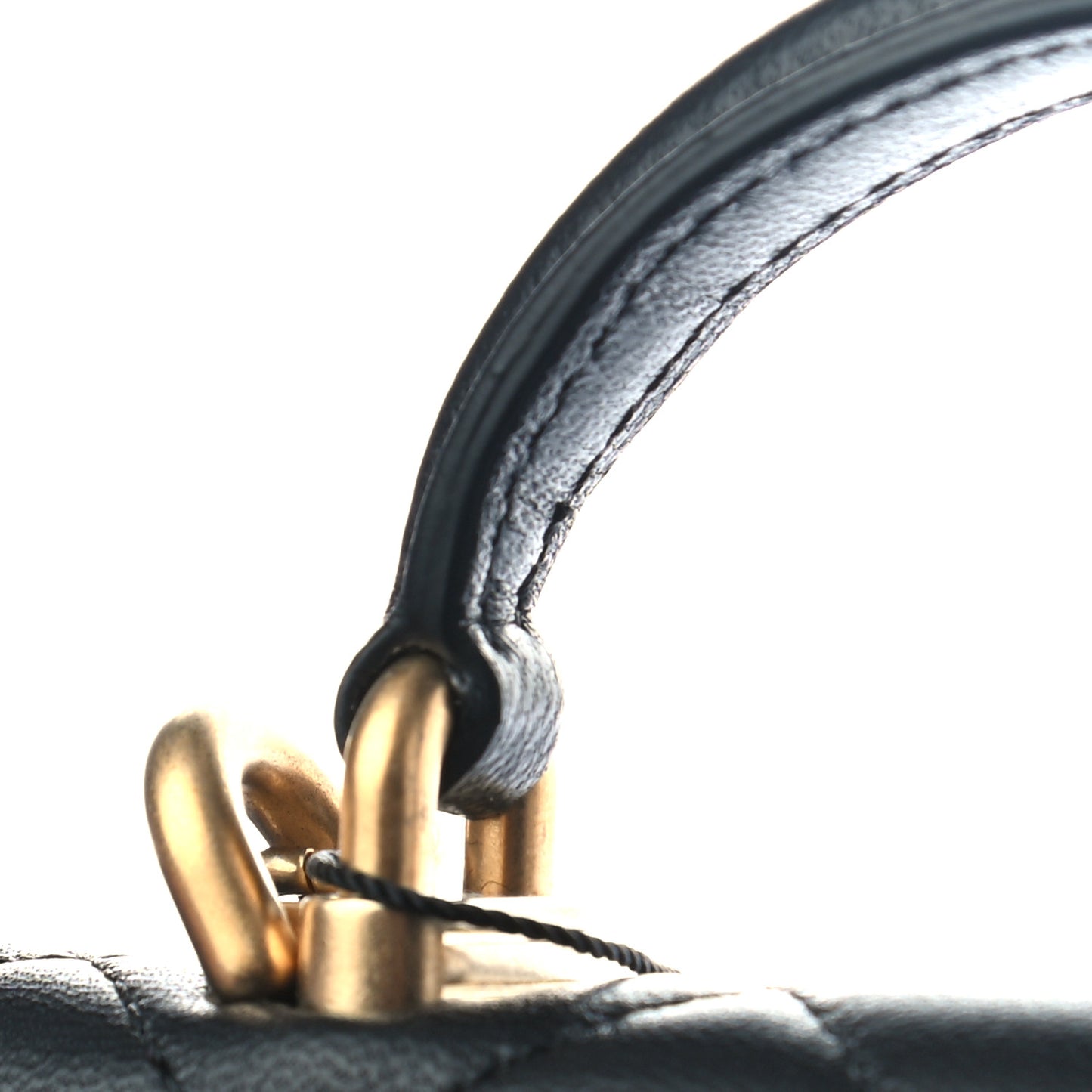 Lambskin Quilted Top Handle Flap Coin Purse With Chain Black