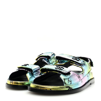 Chanel Laminated Lambskin Printed CC Dad Sandals 40 Multicolor 2 of 9