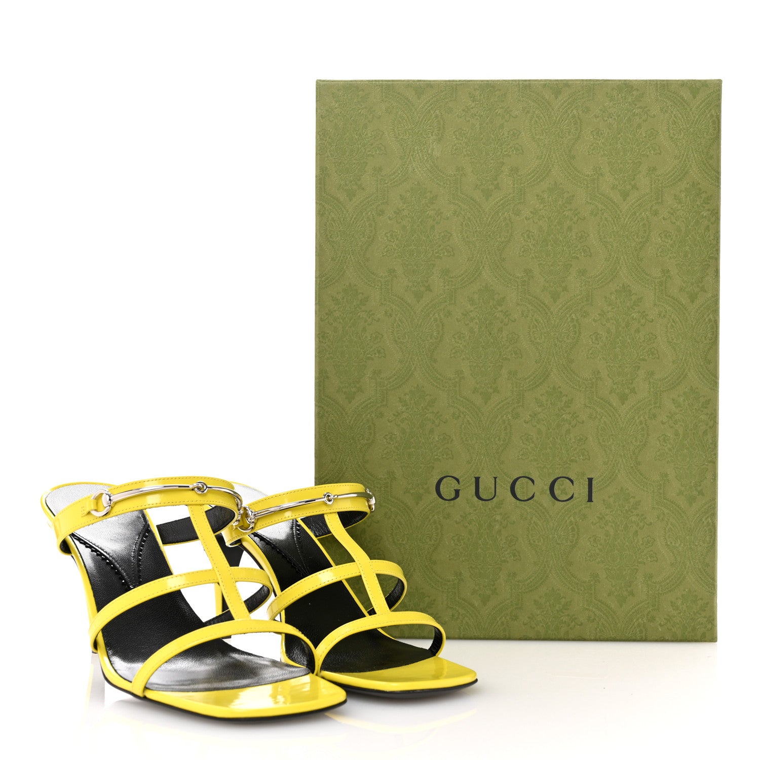 Gucci Patent Calfskin Horsebit Divine 75mm Slide Sandals 38.5 Acid Lime 10 of 10