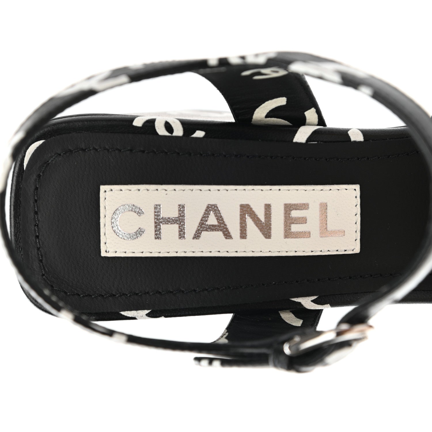Chanel Printed Lambskin CC Sandals 38 Black White 7 of 9
