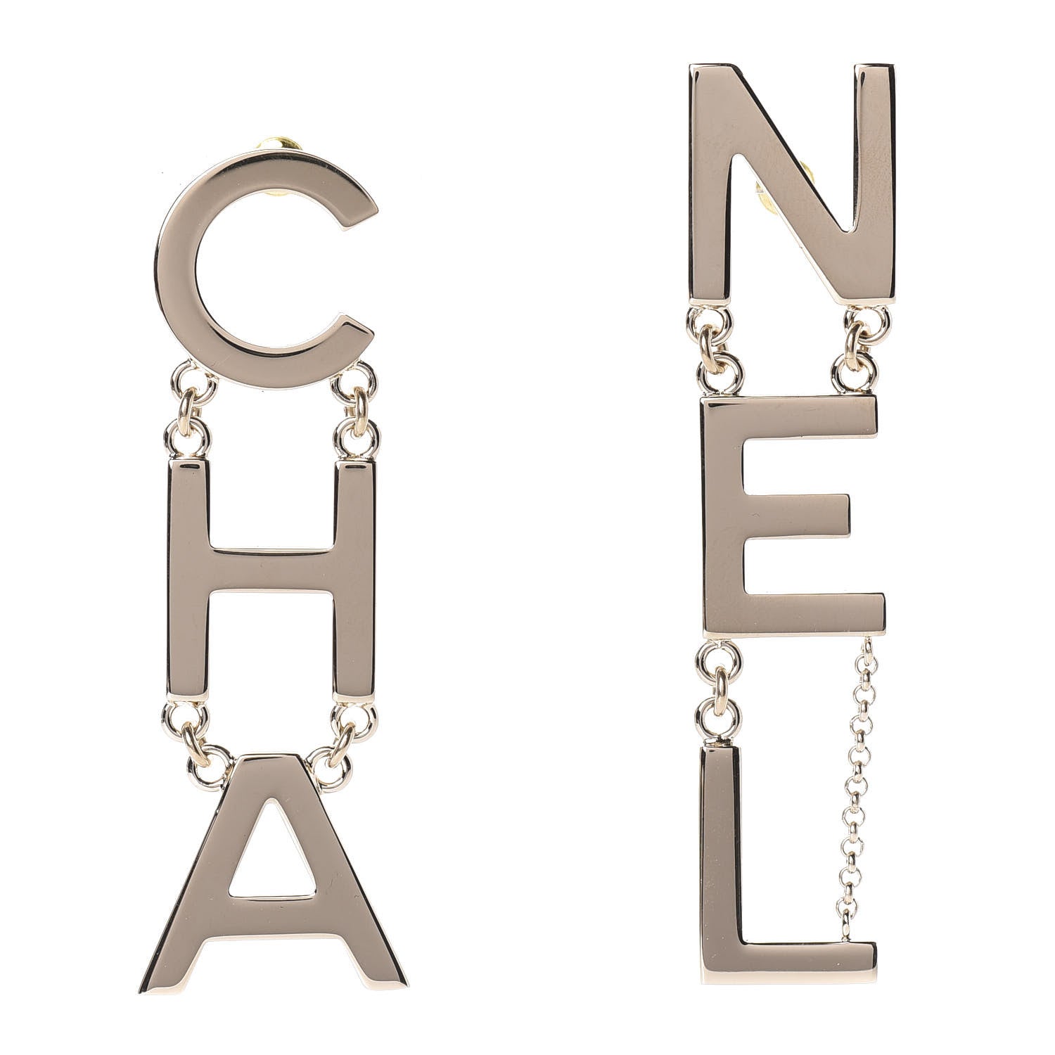 Chanel Metal Cha-Nel Logo Drop Earrings Gold 1 of 5
