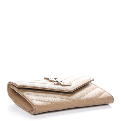 Saint Laurent Grain De Poudre Matelasse Chevron Small Monogram Envelope Wallet Dark Beige 4 of 8