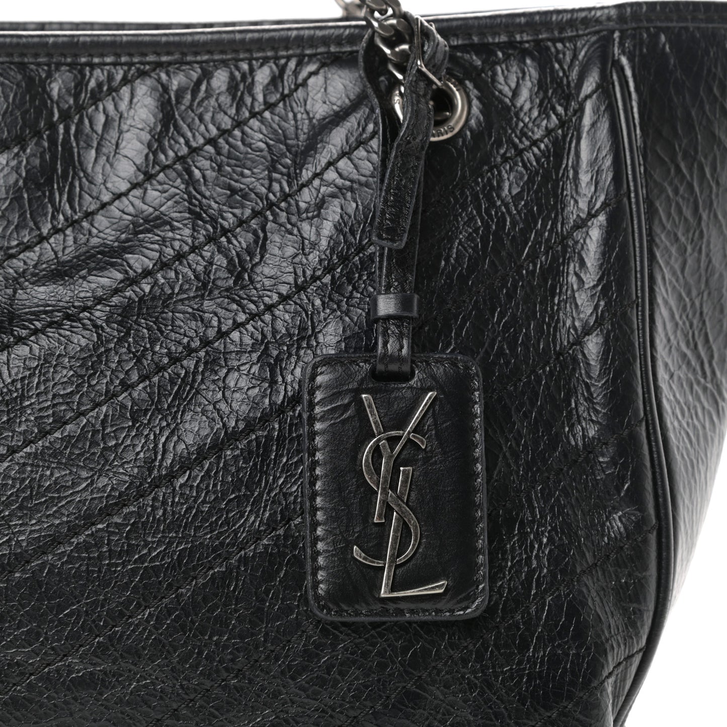 Crinkled Calfskin Matelasse Monogram Large Niki Shopping Tote Bag Black