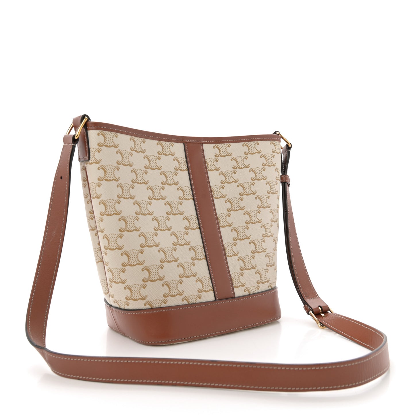 Triomphe Canvas Calfskin Small Bucket Bag White