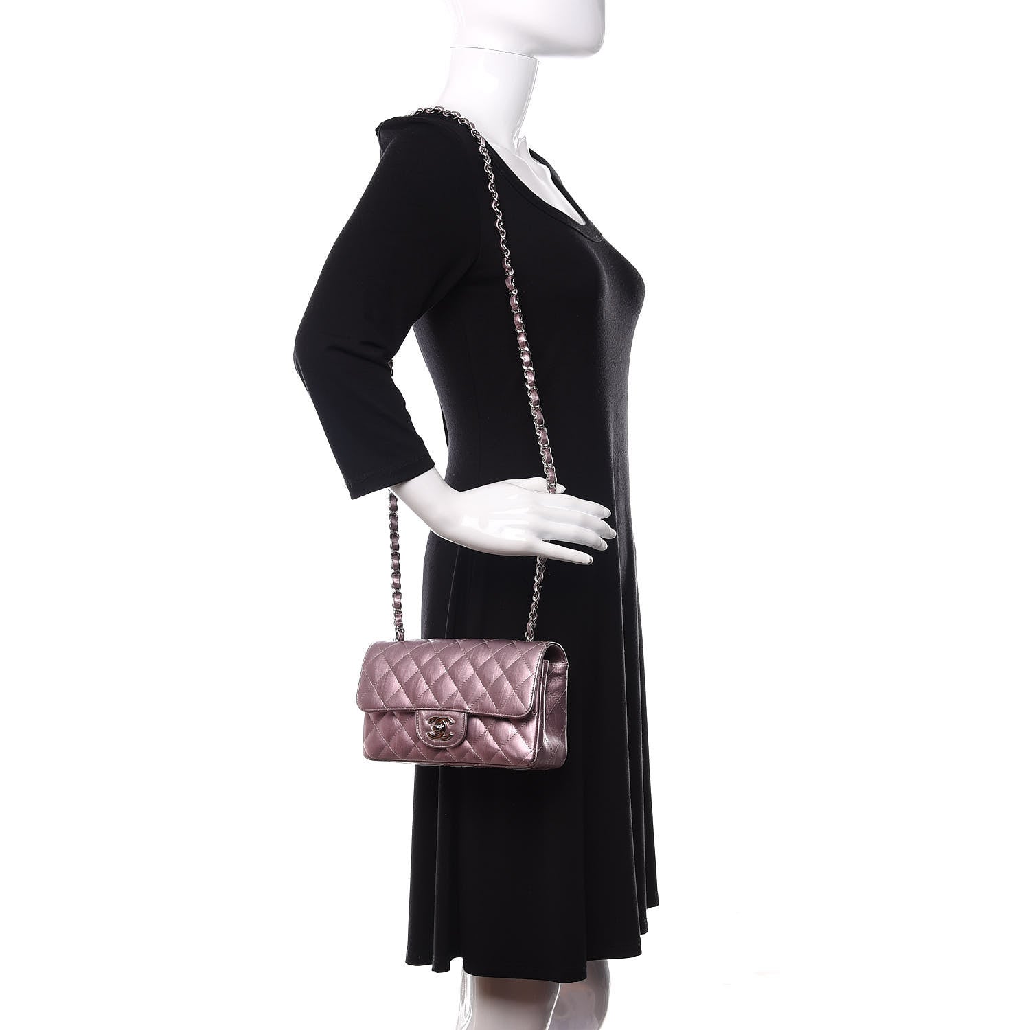 Chanel Metallic Calfskin Quilted Mini Rectangular Flap Pink 2 of 10