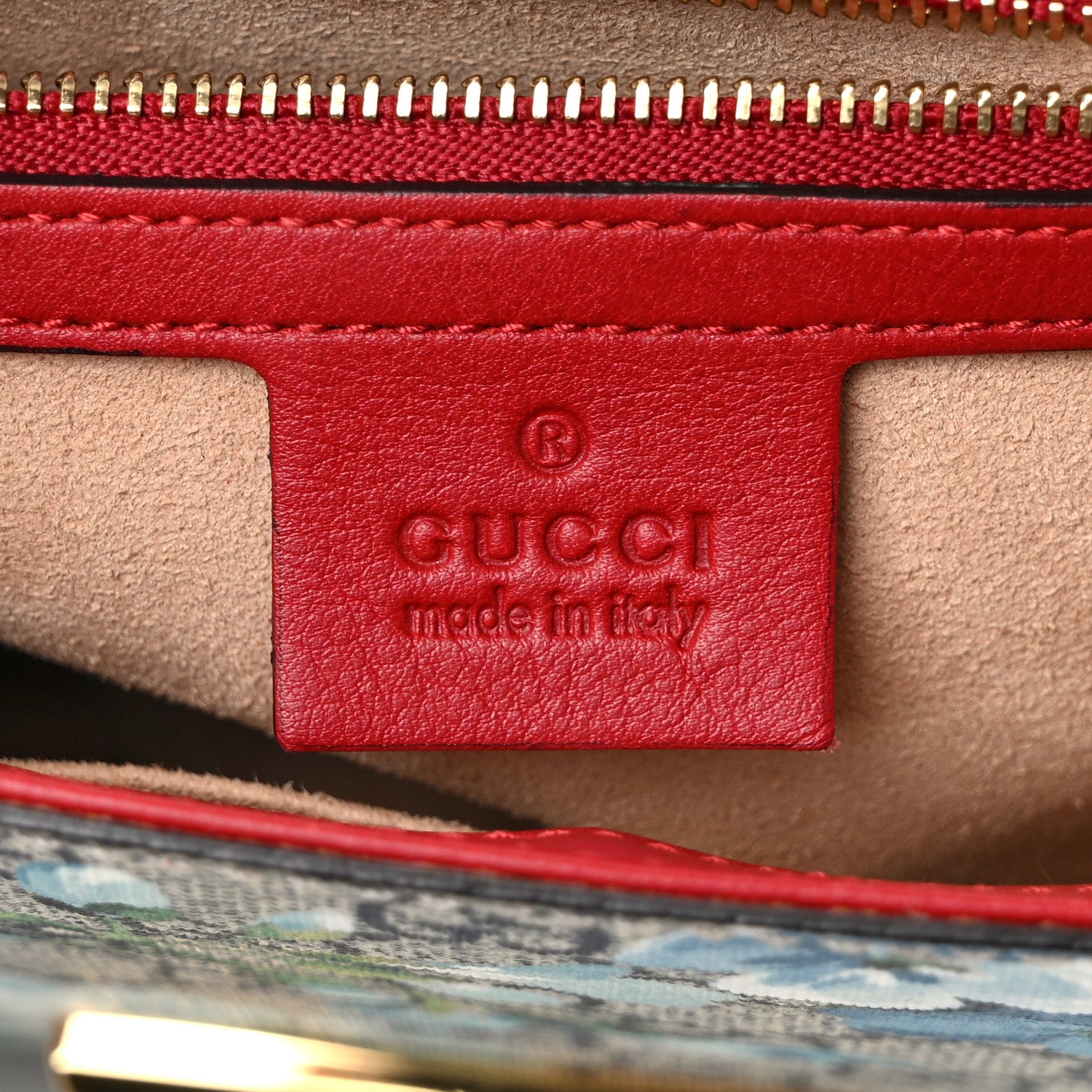 Gucci GG Supreme Monogram Blooms Medium Padlock Shoulder Bag Beige Blue Navy Hibiscus Red 6 of 10