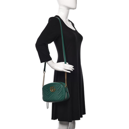 Gucci Calfskin Matelasse Small GG Marmont Chain Shoulder Bag Emerald Green 2 of 9
