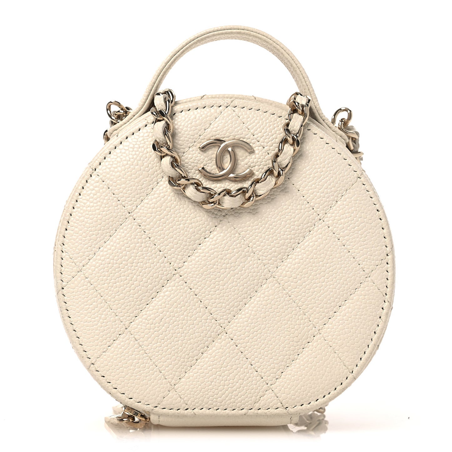 Caviar Quilted Round Handle With Care Vanity With Chain White