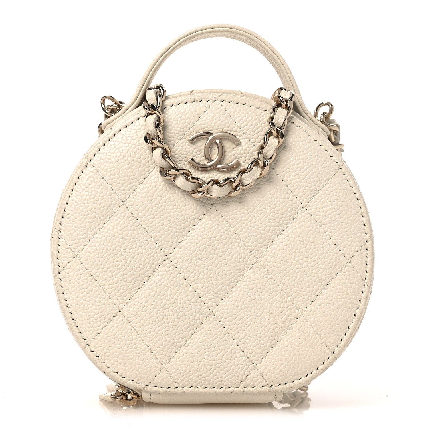 Chanel Caviar Quilted Round Handle With Care Vanity With Chain White 1 of 14