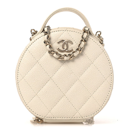 Chanel Caviar Quilted Round Handle With Care Vanity With Chain White 1 of 14