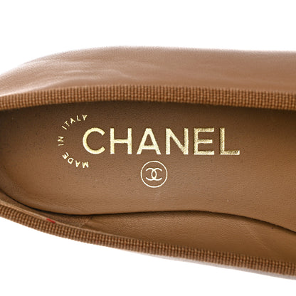 Chanel Lambskin Cap Toe CC Ballerina Flats 37 Beige Black 7 of 10