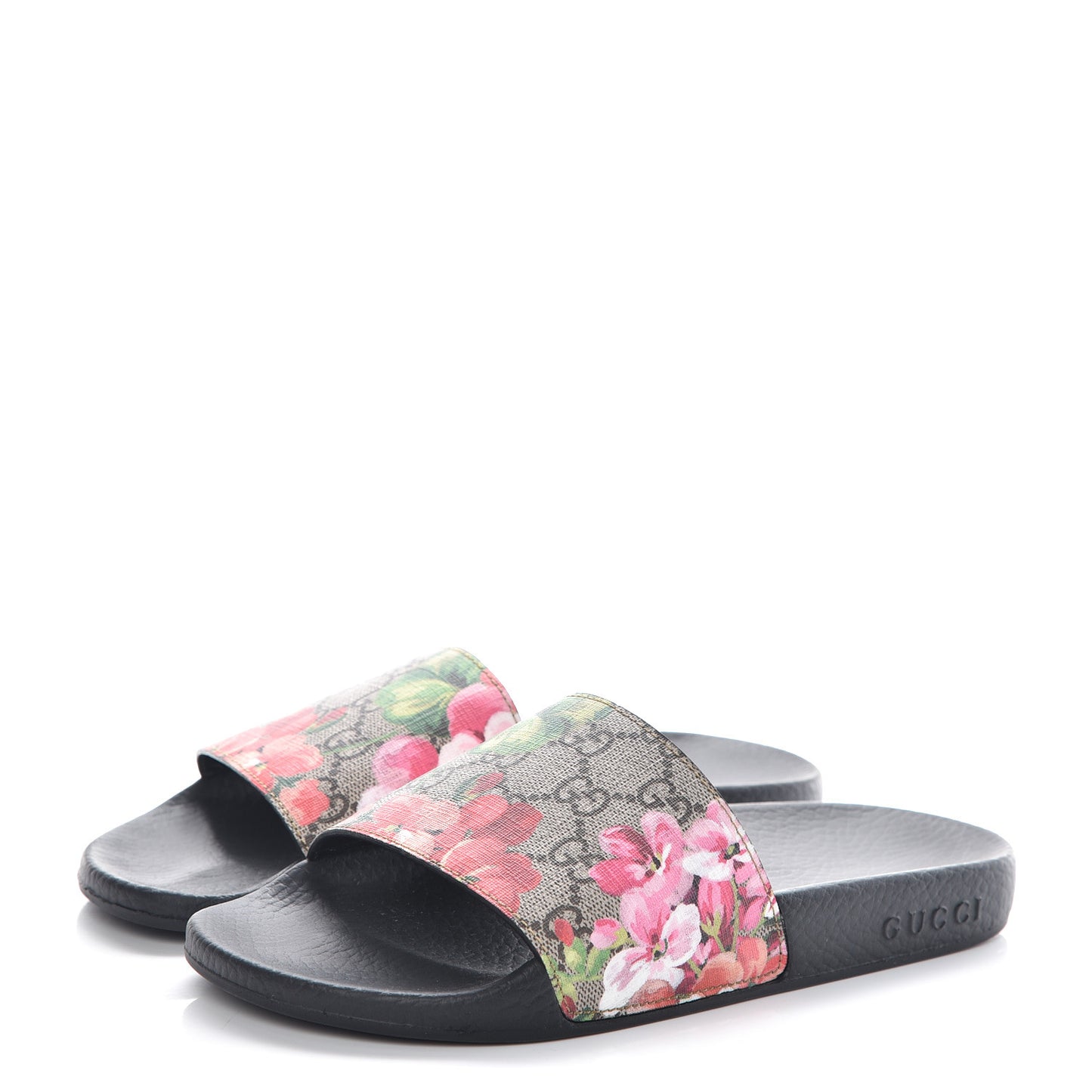 GG Supreme Monogram Blooms Slide Sandals 37 Beige Multicolor