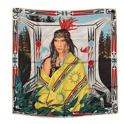 Hermes Silk Wako Ni Scarf 90 Jaune Vert Rouge 1 of 8