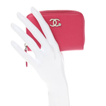 Chanel Goatskin Camellia Zip Coin Purse Pink 2 of 7